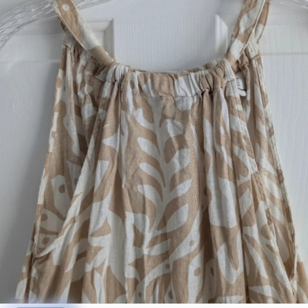 Rachel Zoe Beach Dress Coverup Linen Blend Tan White Leaf Print Small Summer - Picture 4 of 10